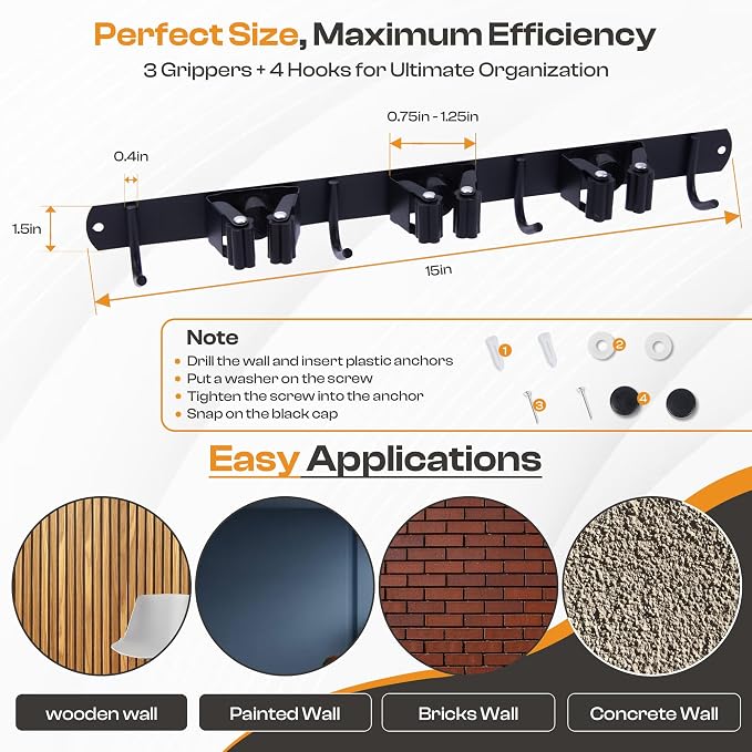 Heavy-Duty Stainless-Steel Broom Holder Wall Mount - Image 2