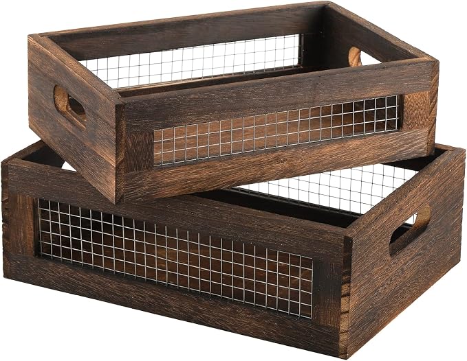 Dicunoy Set of 2 Rustic Nesting Boxes, Wooden Organizer Crates Basket, Small by Dicunoy