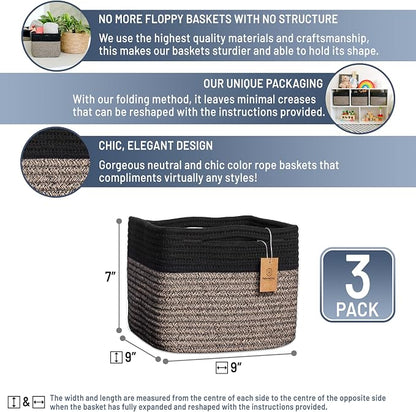 NaturalCozy Storage Cubes 9”x9”x7”Cotton Rope Woven Baskets - Image 2