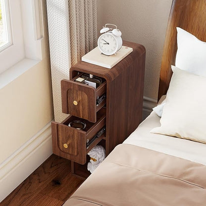 Narrow Nightstand with 2 Drawers, Small Bedside Tables, Mid-Century Modern Slim - Image 6