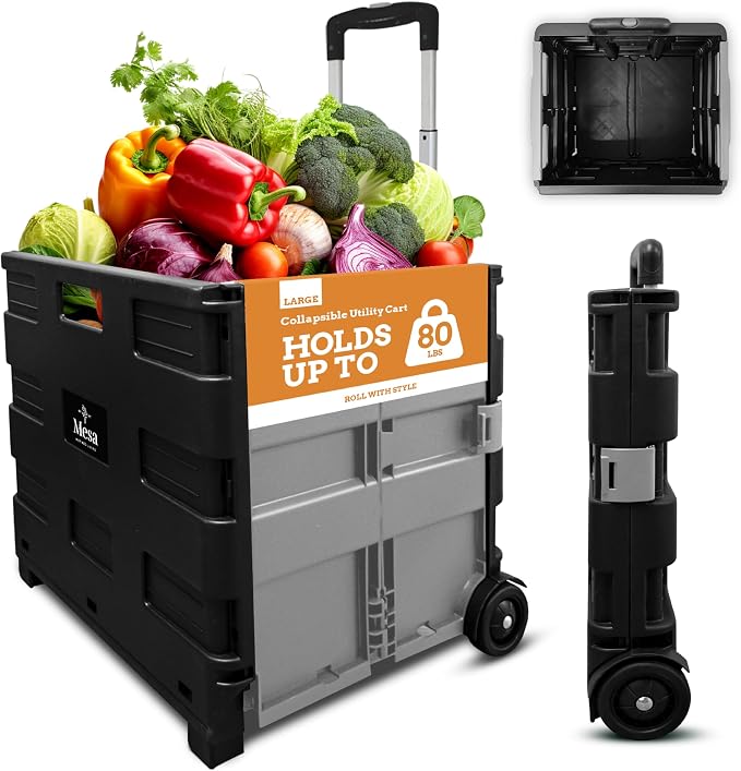 Ultra-Slim Rolling Collapsible Storage Pack-N-Roll Utility-carts, by Inspired+Living