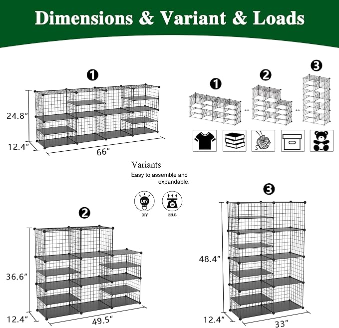 C&AHOME Wire Cube Storage Unit, Interlocking Metal Wire - Image 3