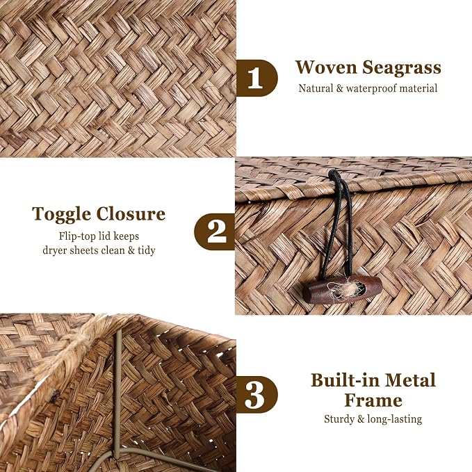 Dryer Sheet Holder, Woven Seagrass Dryer Sheets Storage Container - Image 5