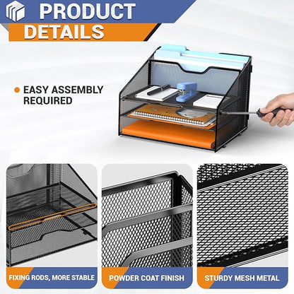Letter Tray Organizer, Mesh Desk File Organizer - Image 3