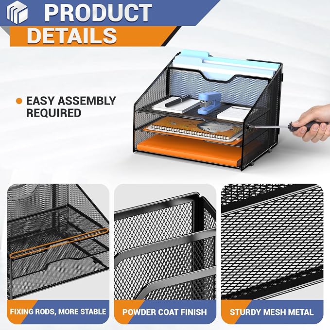 Letter Tray Organizer, Mesh Desk File Organizer - Image 3