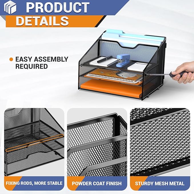 Letter Tray Organizer, Mesh Desk File Organizer - Image 3