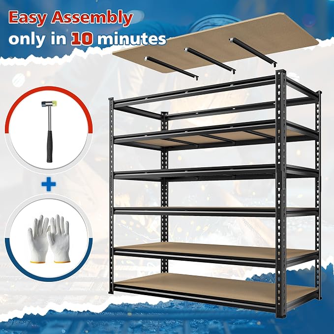 55" W Storage Shelves, 3060LBS Garage Shelving, 6-Tier Heavy Duty Shelving - Image 7