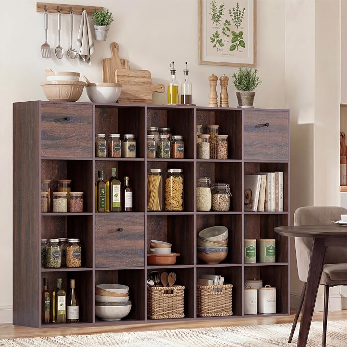 Walnut Cube Storage Bookcase 2-Pack, Rustic Brown 20 Cube Storage Organizer - Image 8