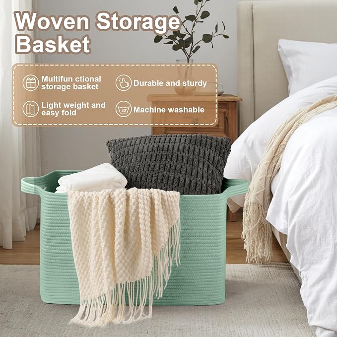 95L Extra Large Blanket Basket, Rectangle Nursery Blanket Storage - Image 7