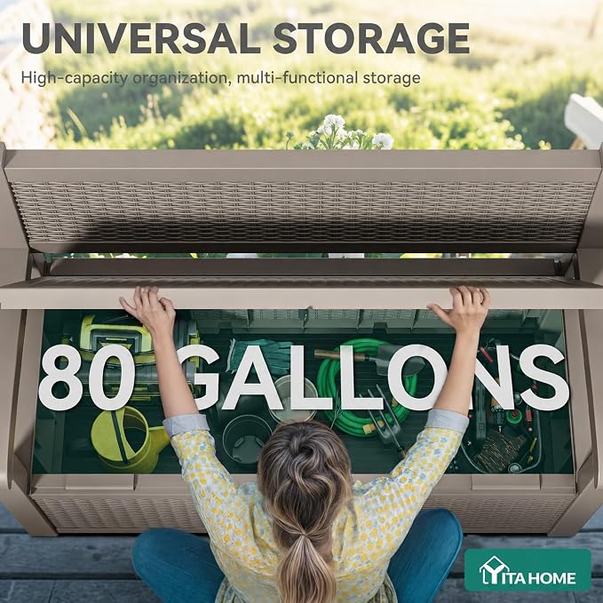 YITAHOME 80 Gallon Storage Bench Deck Box, Lockable Patio Bench, Waterproof - Image 2