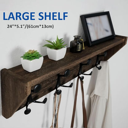 WEBI Wall Shelf with Hooks Underneath, 24” Long Wall Mounted Coat Rack with - Image 7