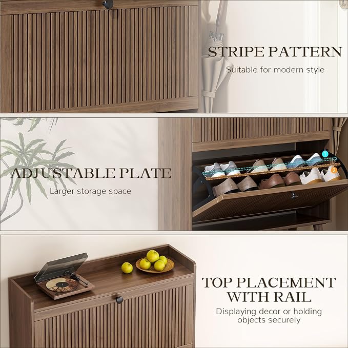 Fluted Shoe Cabinet Storage for Entryway, 31.5" W Narrow Shoe Cabinet - Image 5