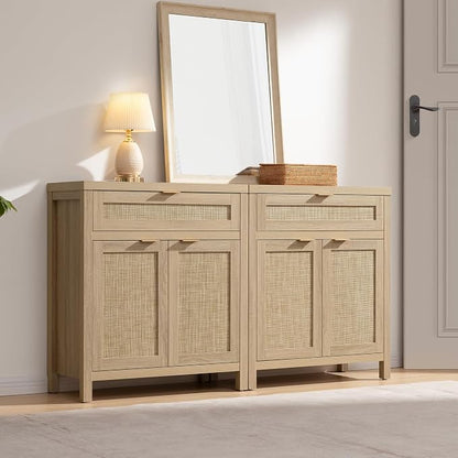 SICOTAS Sideboard Buffet Storage Cabinet Set of 3, Rattan Credenza Buffet Table - Image 9