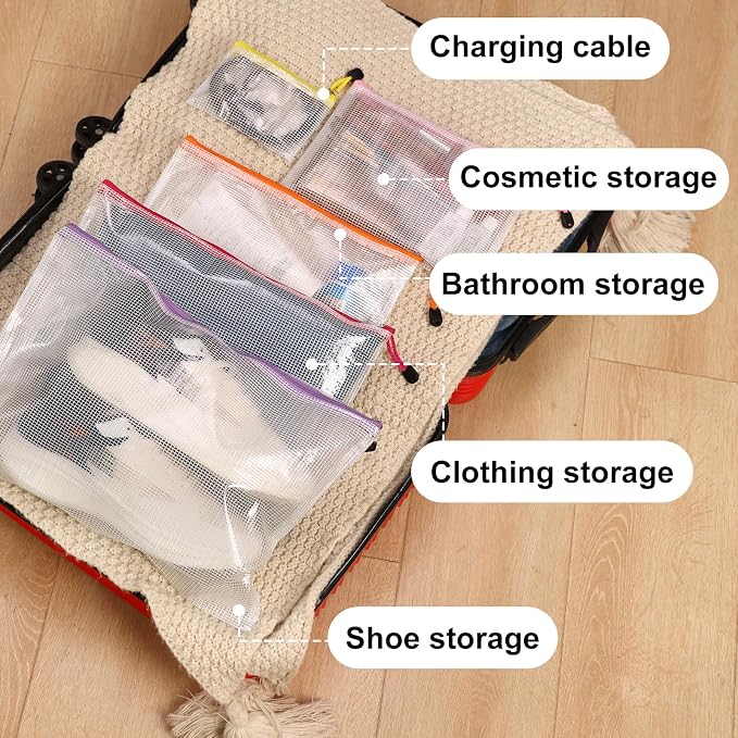 EOOUT 64pcs Mesh Zipper Pouch Bags, 8 Sizes Plastic Bags, 15 Colors | - Image 5