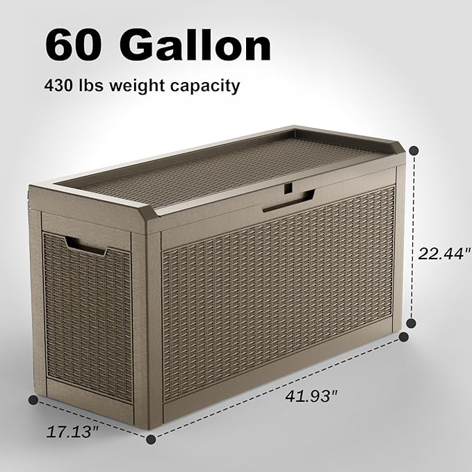 60 Gallon Deck Box, Resin Outdoor Storage Box - Image 2