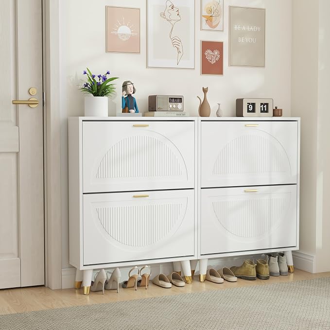 White Shoe Cabinet Storage for Entryway: Modern Hidden Shoe Storage Cabinet - Image 4