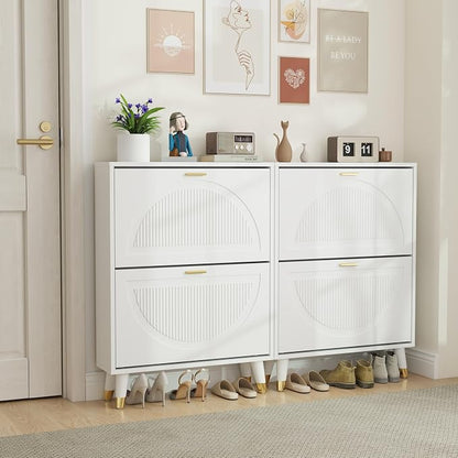 White Shoe Cabinet Storage for Entryway: Modern Hidden Shoe Storage Cabinet - Image 4