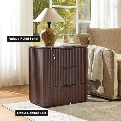 Fluted Nightstand Set of 2, Engineered Wood Bedside Table - Image 4
