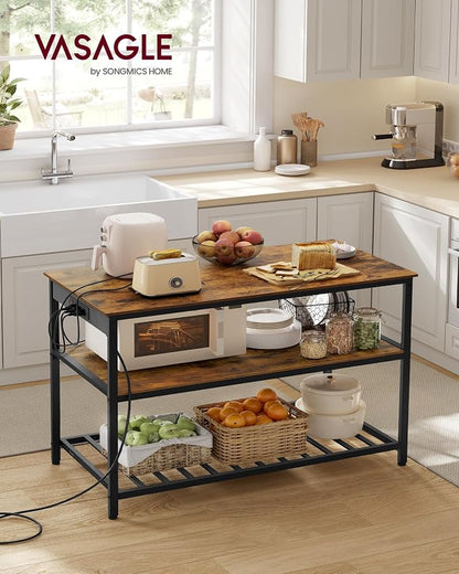 VASAGLE Kitchen Island with 3 Shelves, 47.2 Inches Width Kitchen Shelf with - Image 2