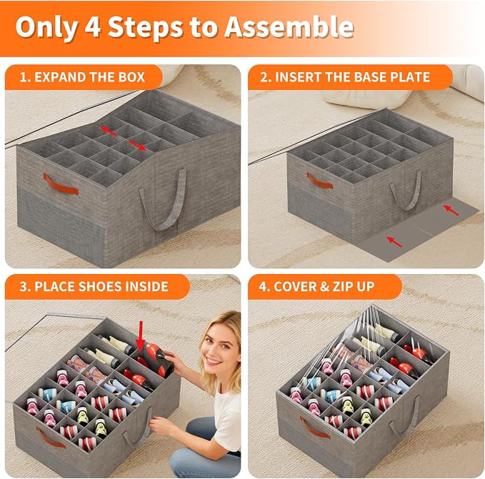 Aokeyee 2 Pack Shoe Organizer for Closet, Large Shoe Storage Box Fits up to 48 - Image 6