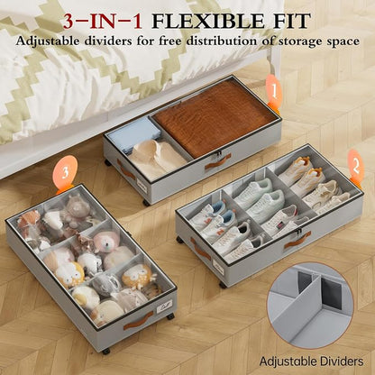 Yecaye Under Bed Storage with Wheels, 2 Pack Under Bed Storage Containers with - Image 2