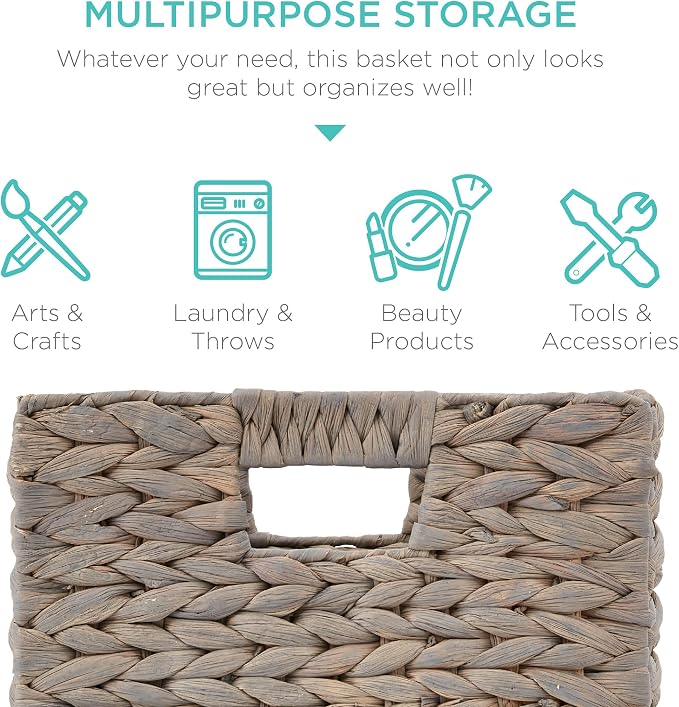 Best Choice Products 13x13in Pack of 5 Cube Storage Baskets, Water Hyacinth - Image 5