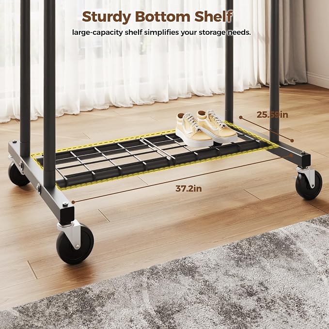 HYSEYY Heavy Duty Clothes Rack, Rolling Clothing Rack - Image 4