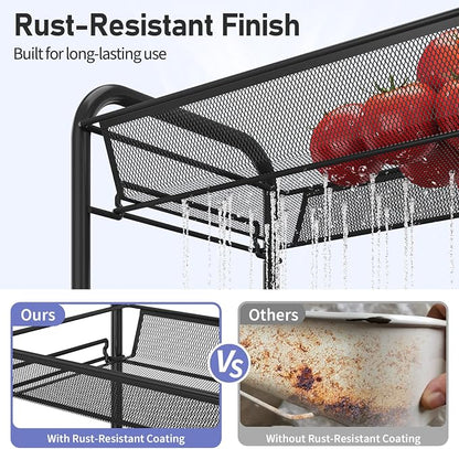 TOOLF 3-Tier Metal Rolling Cart, Mesh Wire Easy Assemble Utility Cart, Storage - Image 3