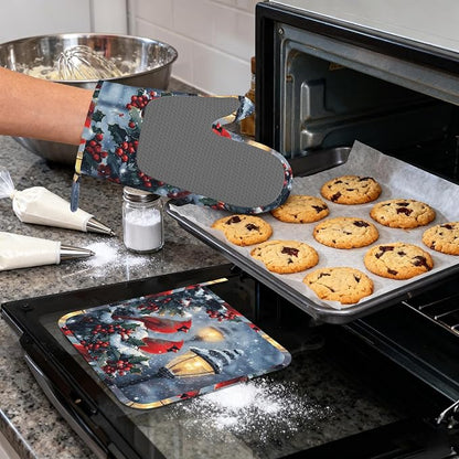 Christmas Berries Heat-Resistant Silicone Oven Mitts and Pot Holder 4 Piece Set - Image 4