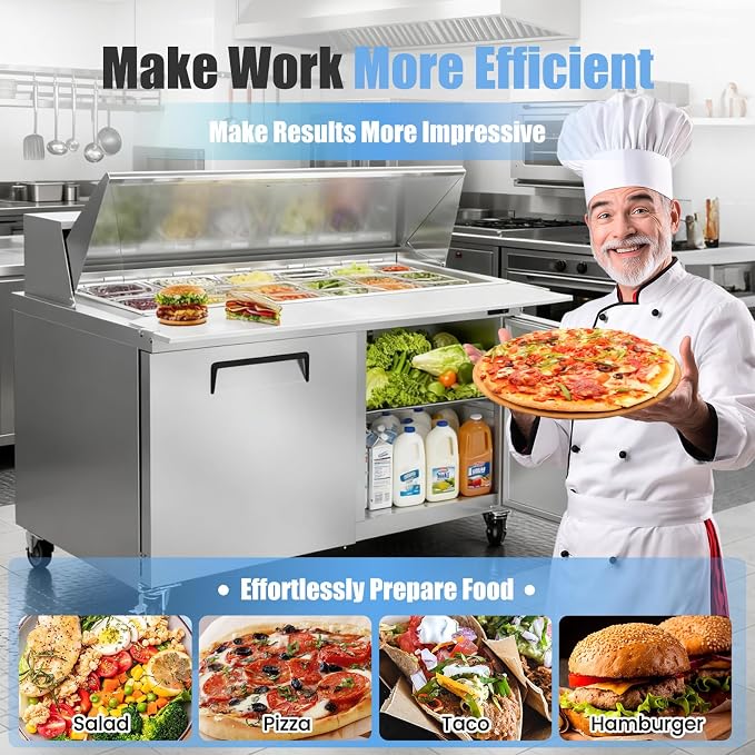 48" W Commercial Refrigerator Sandwich Salad Prep Table, Stainless Steel 2-Door - Image 3