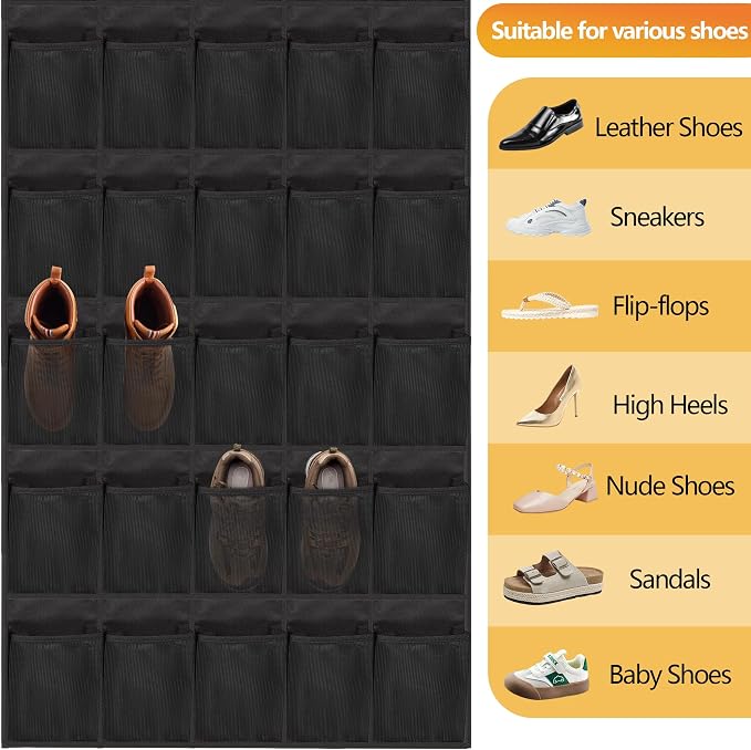 Over The Door Shoe Organizer, 40 Large Mesh Pockets Hanging Shoe Rack Organizer - Image 8