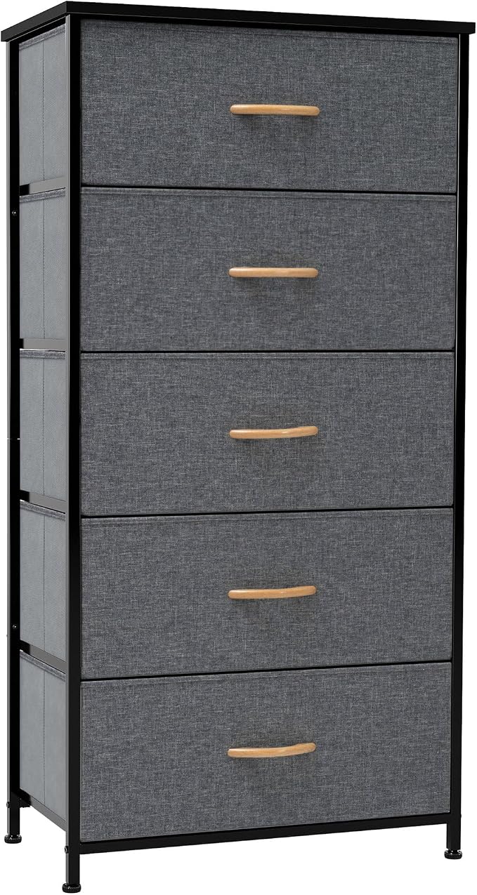Tall Dresser, Wide Vertical Fabric Storage Organizer, 5 Drawers | Sturdy Steel by CrestliveProducts