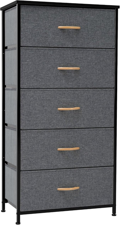 Tall Dresser, Wide Vertical Fabric Storage Organizer, 5 Drawers | Sturdy Steel by CrestliveProducts