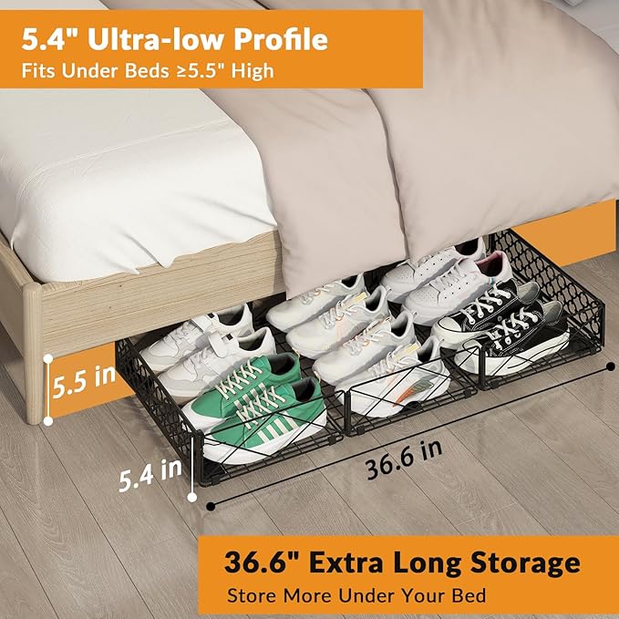 NADAMOO 5.4 in Low Profile Under Bed Storage, 36.6" Ultra Long Metal Underbed - Image 2