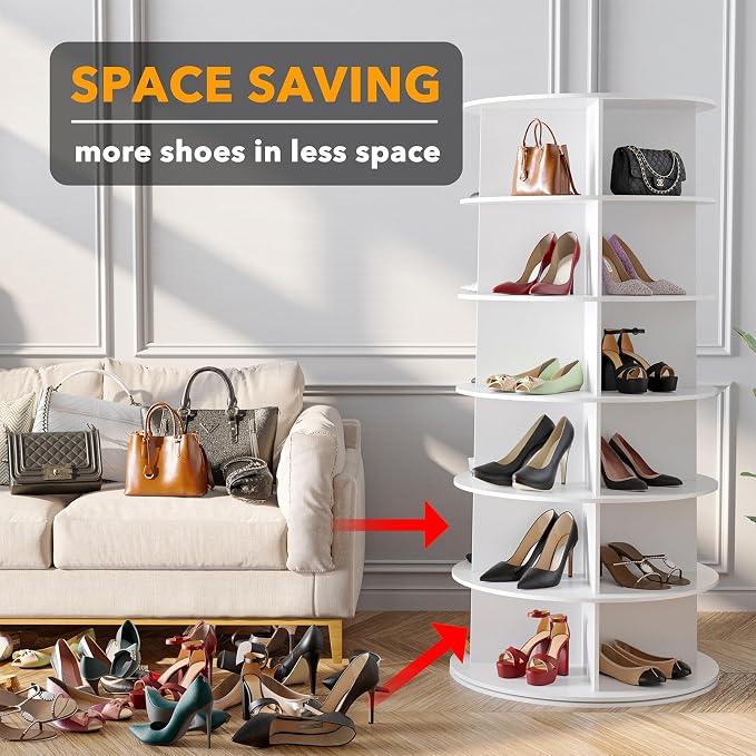 SpaceAid 6 Tier Rotating Shoe Rack Tower, Spinning Shoe Display Lazy Susan - Image 3