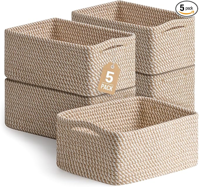 5 Pack Small Woven Storage Baskets by YILOBI