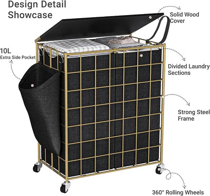120L Laundry Basket with Wheels, Large Capacity Laundry Hamper with 3 Separate - Image 5