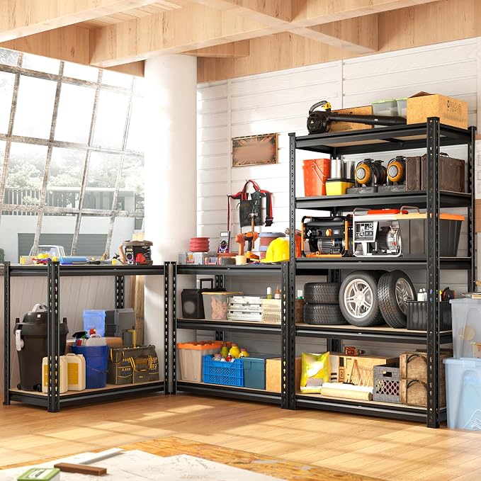 REIBII Set of 3 Storage Shelves 5 Tier Garage Shelving Heavy Duty Load 2000LBS - Image 2
