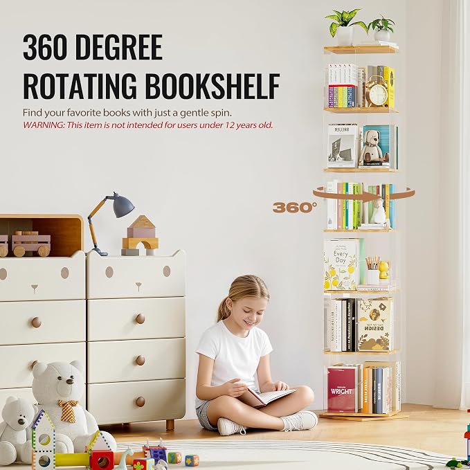 TAKEKIT 6-Tier Rotating Bookshelf, 360° Spinning Book Shelf Tower - Image 4