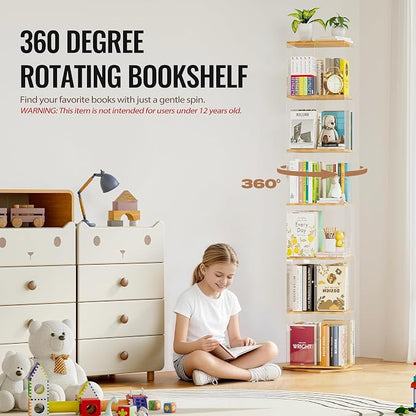 TAKEKIT 6-Tier Rotating Bookshelf, 360° Spinning Book Shelf Tower - Image 4
