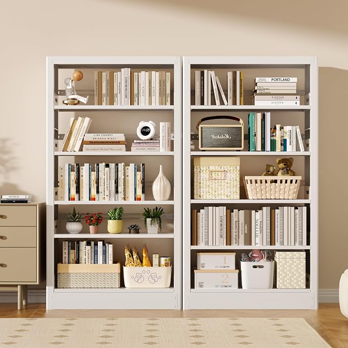5-Tier Bookcase with Adjustable Storage Shelves, Metal Bookshelf with Book - Image 6