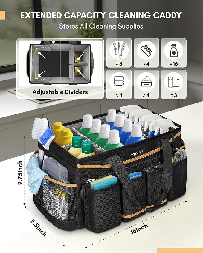 Ytonet Cleaning Caddy Bag with Detachable Apron, Extra Large Cleaning Supplies - Image 3