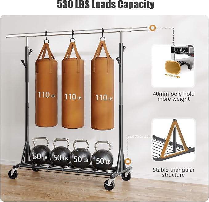Garment Rack Load 530lbs, Heavy Duty Rolling Clothes Rack - Image 2