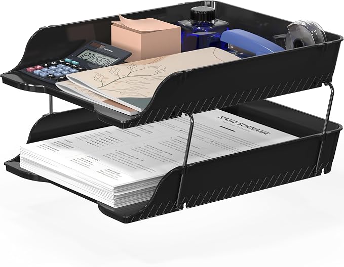 Simple Houseware 2-Tier Stackable Letter Tray Organizer – Desktop File Holder by SimpleHouseware