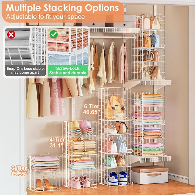 Yuyetuyo 6 Tier Raised-Height Hanging Closet Organizer, Stackable Sweater - Image 4