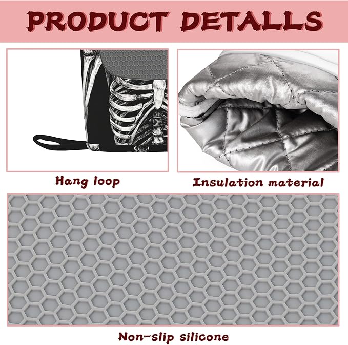 Funny Skull Heat-Resistant Silicone Oven Mitts and Pot Holders 4 Piece Set - Image 3