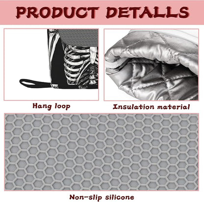 Funny Skull Heat-Resistant Silicone Oven Mitts and Pot Holders 4 Piece Set - Image 3
