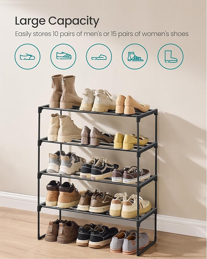 SONGMICS Shoe Rack, 4-Tier Shoe Organizer, Metal Storage Shelf, Upright or - Image 6