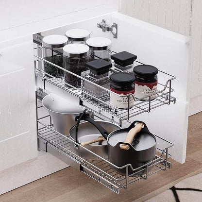 2 Tier Pull Out Cabinet Organizer 20" W X 22" D, Slide Out Drawers - Image 6