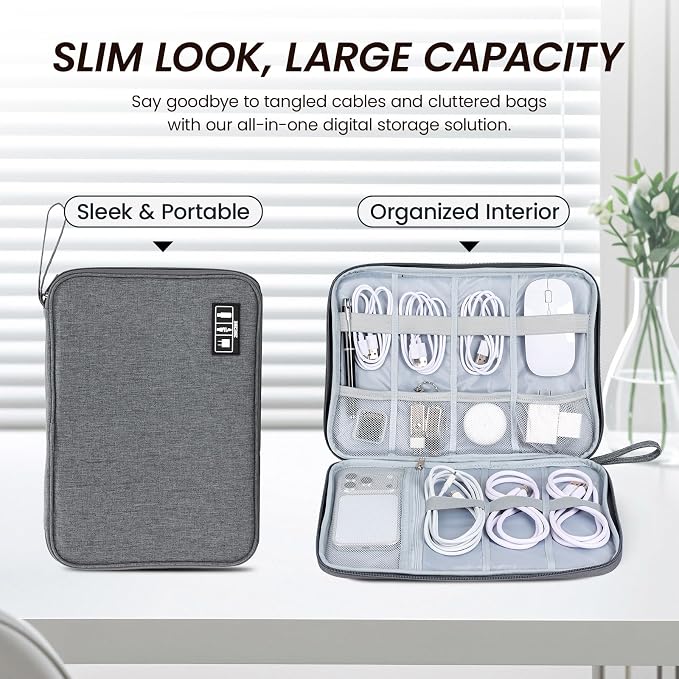 Large Slim Cable Organizer Travel Case, Single-Layer Electronic Accessories - Image 4